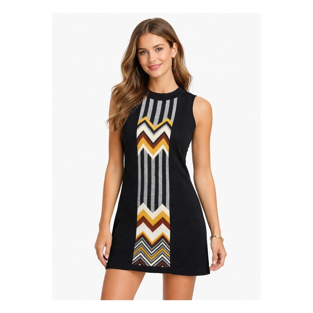 Missoni for Target Knit Mini‎ Dress Size S Black Chevron Stripe Sleeveless Retro